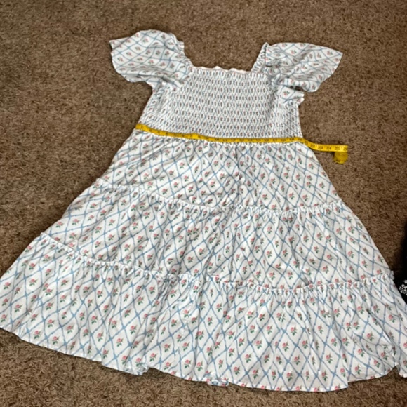 White Smocked Floral Dress – Tiered, Flutter Sleeves - Picture 3 of 9